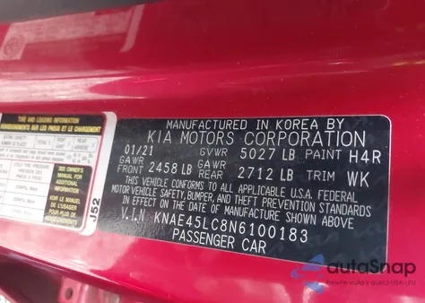 2022 Kia Stinger Gt1 из США, поврежденный, VIN KNAE45LC8N6100183